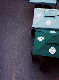 High angle view of garbage bin on table