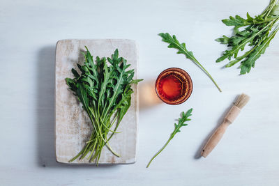 High angle view of vegetables on table