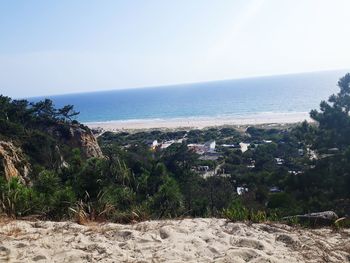 Scenic view of sea against clear sky