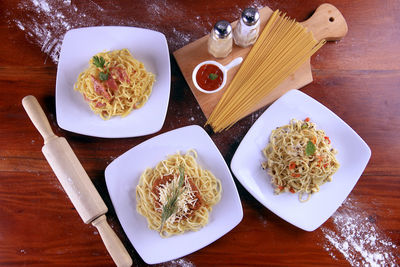 High angle view of food on table