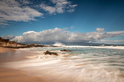 Scenic view of beach against sky