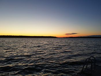 Scenic view of sea against clear sky during sunset