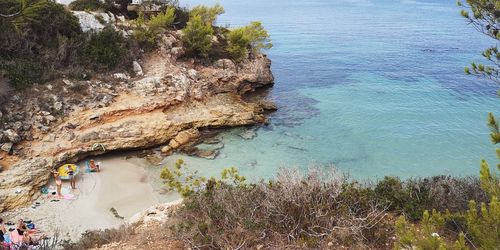 High angle view of rocks on beach