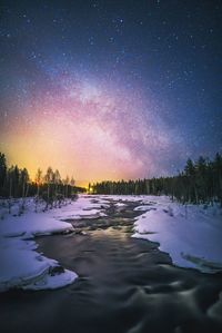 Scenic view of river against sky at night