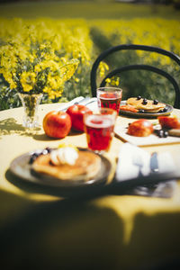 Close-up of breakfast served on table