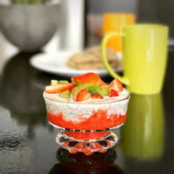 Close-up of drink served on table