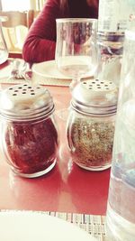 Close-up of drink in jar on table