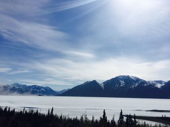 Scenic view of snowcapped mountains against sky