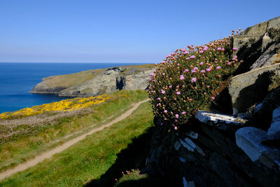 Scenic view of sea and rocks against sky