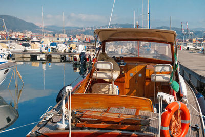 Boats moored in harbor