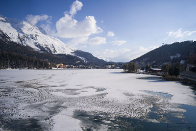 Scenic view of snowcapped mountains against sky