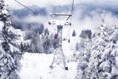 Ski lift over snow covered field