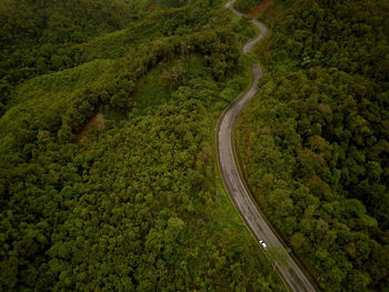 Countryside road passing through the lush green tropical rain forest mountain landscape