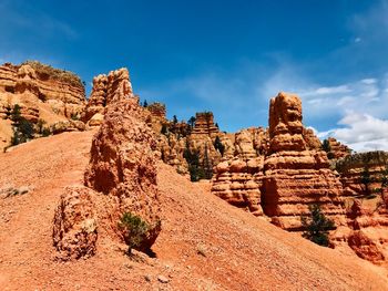 Rock formations on landscape against sky