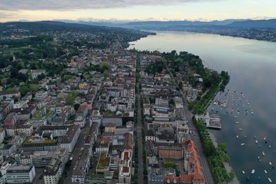 High angle view of buildings in city