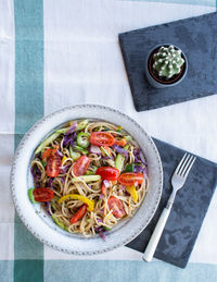 Directly above shot of meal served in bowl