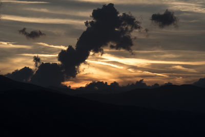 Scenic view of silhouette mountains against sky during sunset