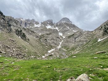 Scenic view of snowcapped mountains against sky
