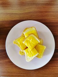 High angle view of breakfast on table