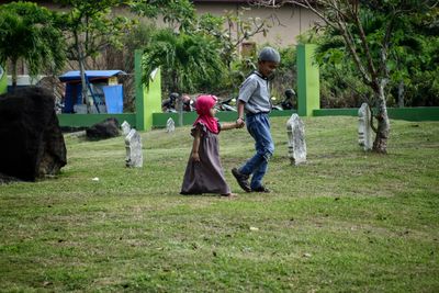 People standing on field