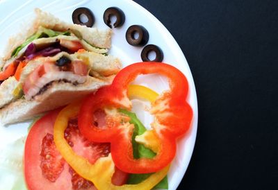 High angle view of breakfast served on table