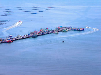 High angle view of sea against clear sky