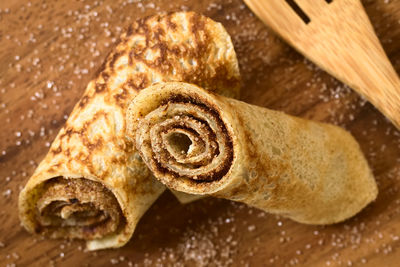 High angle view of bread in container on table