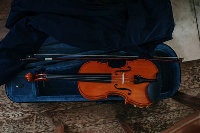 High angle view of violin 