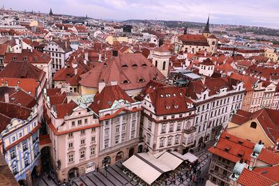 High angle view of buildings in city