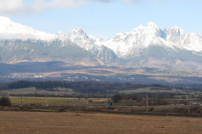 Scenic view of snowcapped mountains against sky