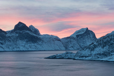 Scenic view of mountains against sky during sunset