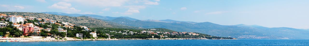 Panoramic view of townscape by sea against sky