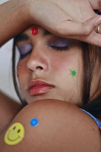 High angle view of woman lying down