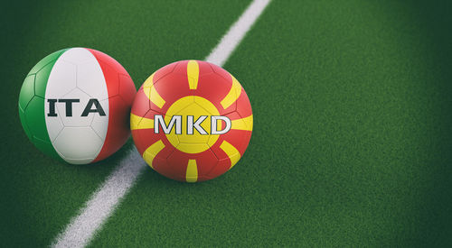 High angle view of soccer ball on field