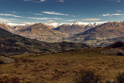 Scenic view of mountains against sky