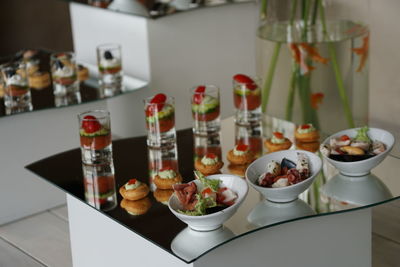 Close-up of fruits served on table