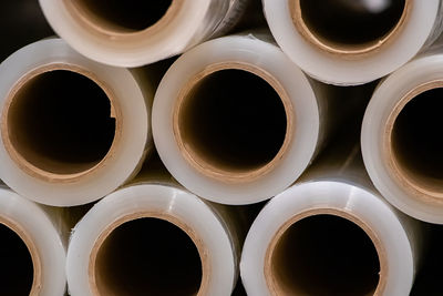 Building materials - stack of rolls of packing tapes close-up. selective focus