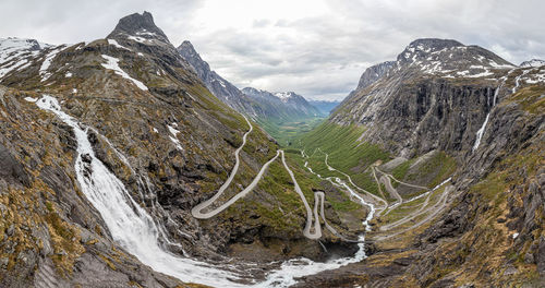 Panoramic view of snowcapped mountains against sky