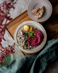 High angle view of food on table