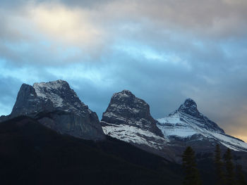 Low angle shot of snowed rocky mountains