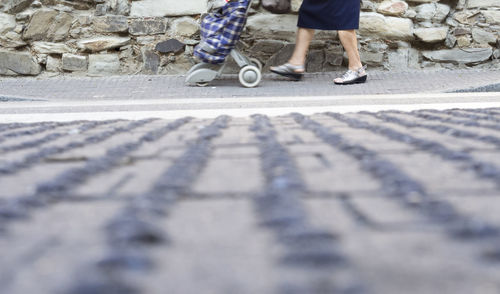 Low section of woman with baby stroller