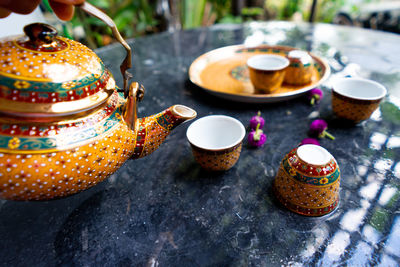 Close-up of tea served on table