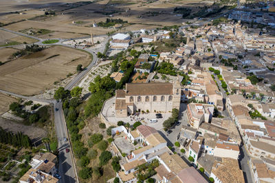 High angle view of buildings in city