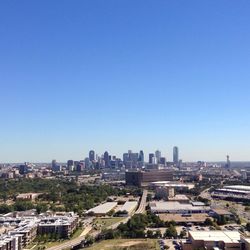 Cityscape against clear blue sky