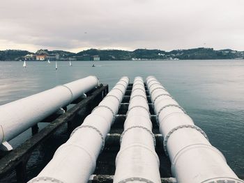 Pipes by lake