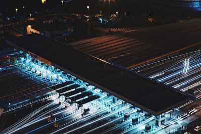 High angle view of illuminated lighting equipment at night