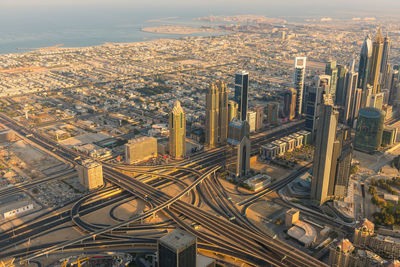 High angle view of city buildings