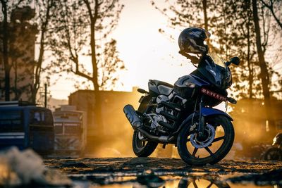 Man riding motorcycle on road