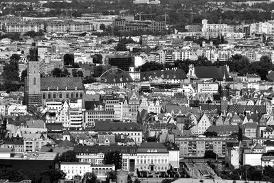 High angle view of buildings in city