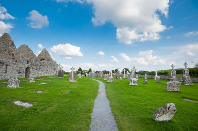 Panoramic view of cemetery against sky